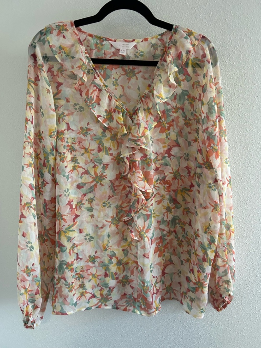 LC Lauren Conrad Sheer Floral Ruffle Blouse